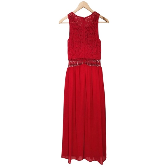 Sugarlips red lace cutout maxi dress size medium - Picture 3 of 9